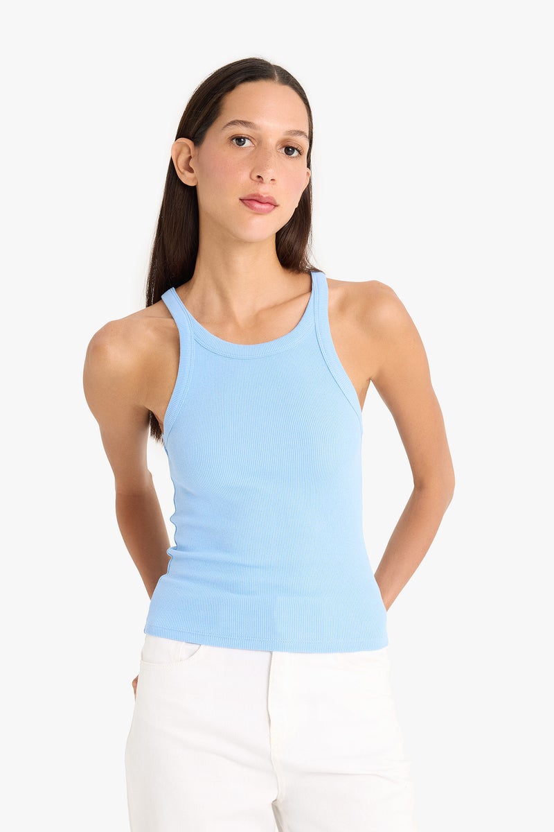 DeFacto Blue Woman Slim Fit Camisole Halter Collar Tank Top Casual - Image 4